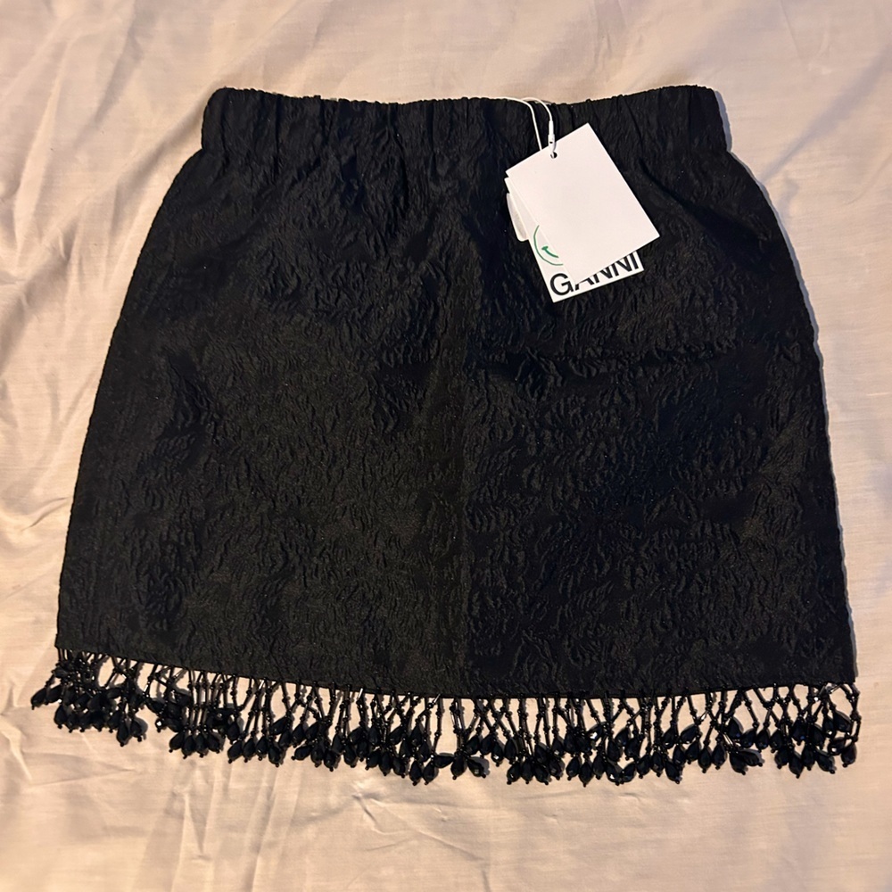 Black Fringed Jacquard Ganni Skirt